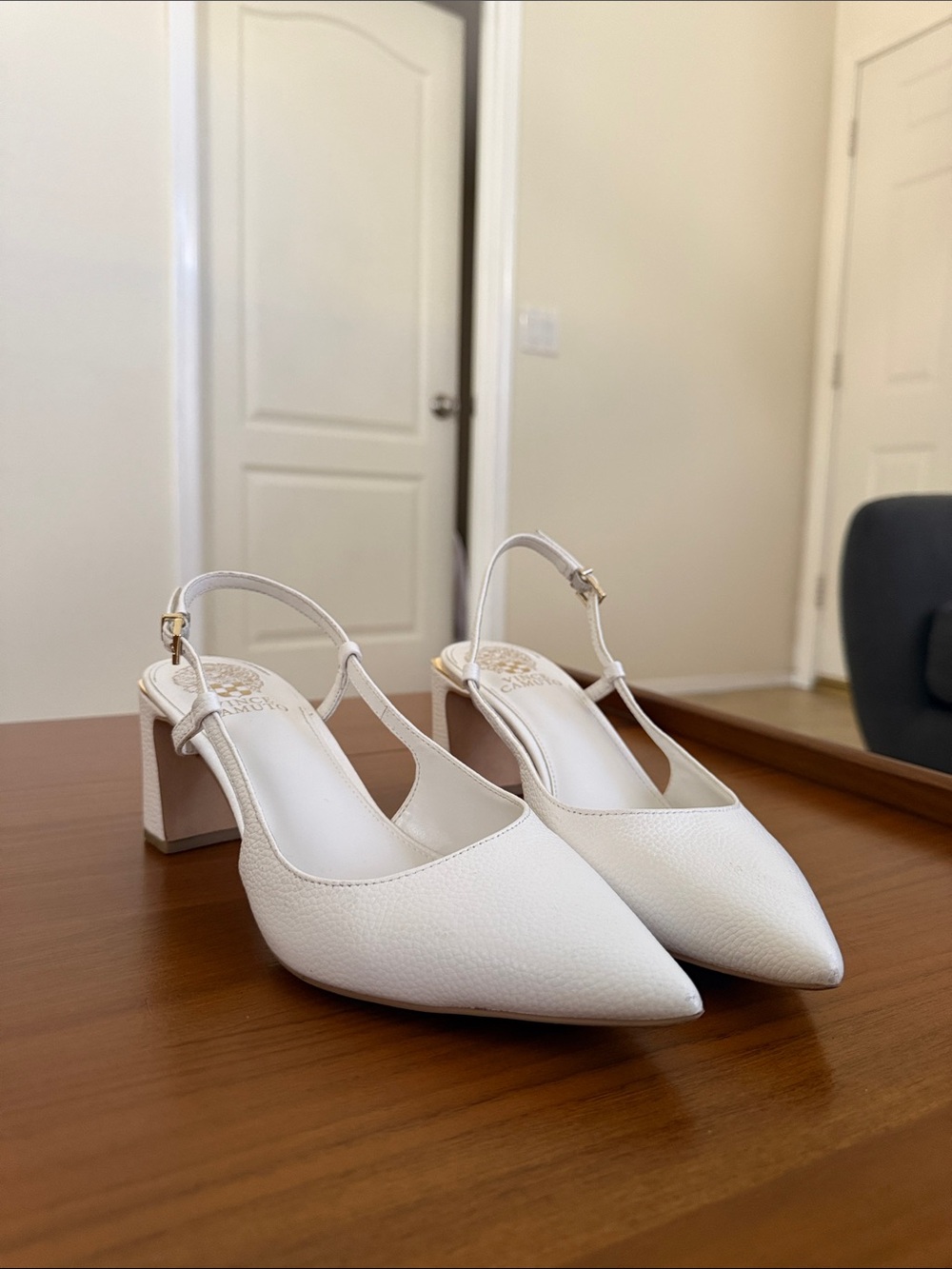 Vince Camuto White Hamden Leather Slingback Pump
